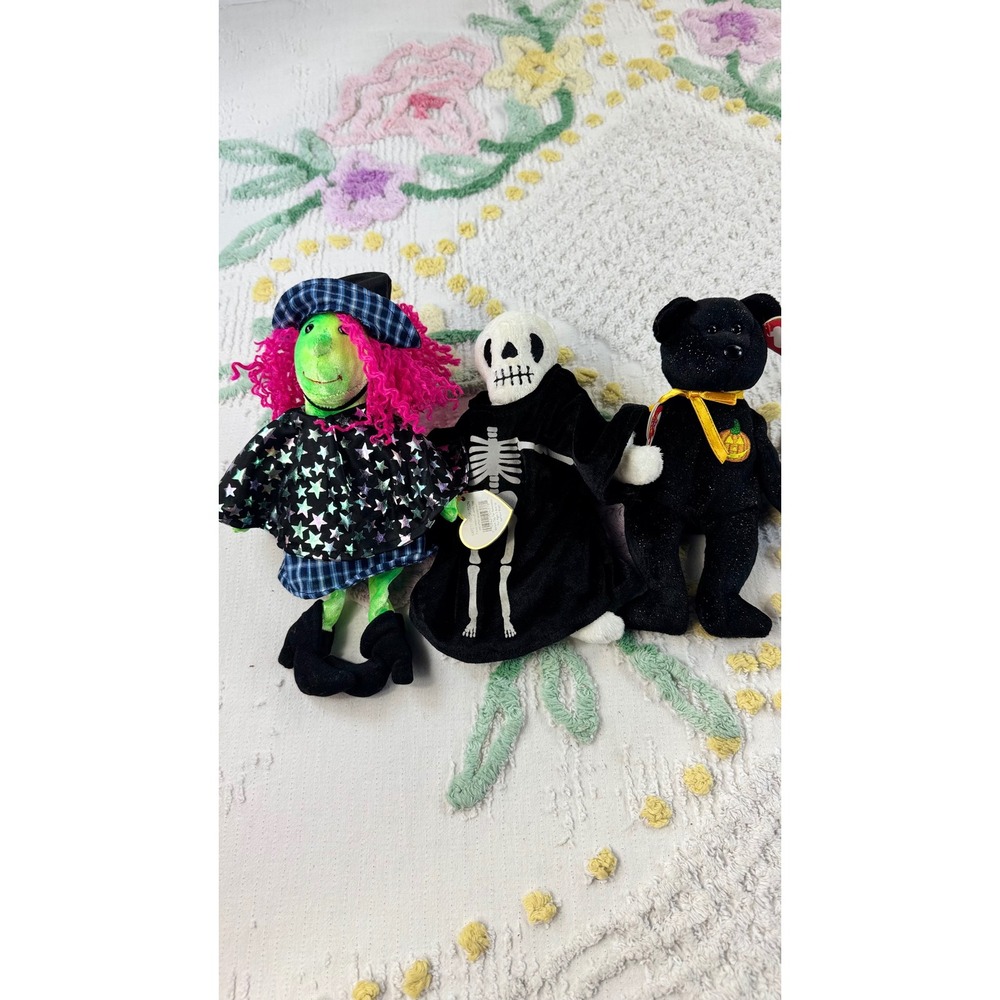 Ty Beanie Babies Halloween Lot Creepers Skeleton Haunt Bear Scary Witch Plush